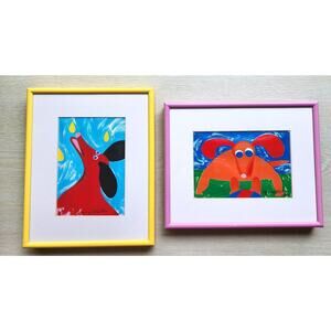 PICTURES-SET OF 2-WHIMSICAL COLORFUL DOGS-Numbered Prints-Local Artist-Dogs